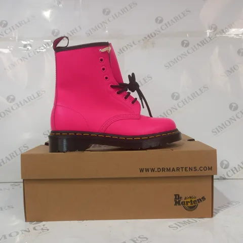 BOXED PAIR OF DR MARTENS 1460 BOOTS IN CLASH PINK UK SIZE 4