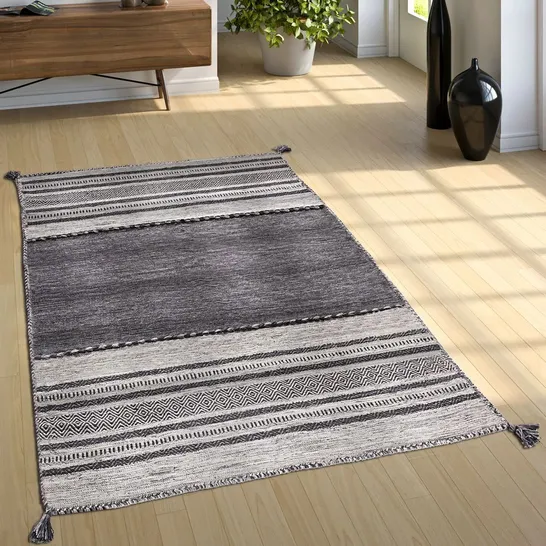 BRAND NEW BAGGED PACO HOME KILIM 217 RUG IN GREY - 80 x 150cm