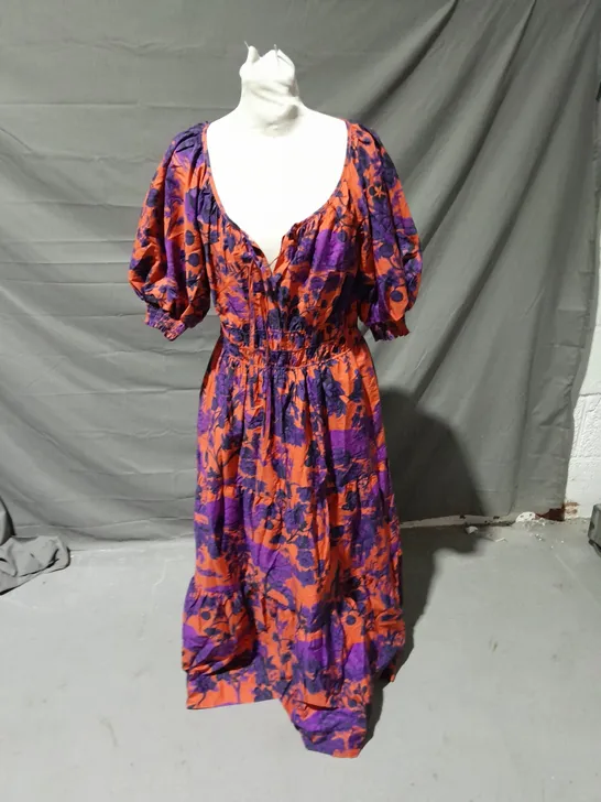 ANTHROPOLOGIE PUFF SLEEVE MAXI DRESS ORANGE SIZE SMALL