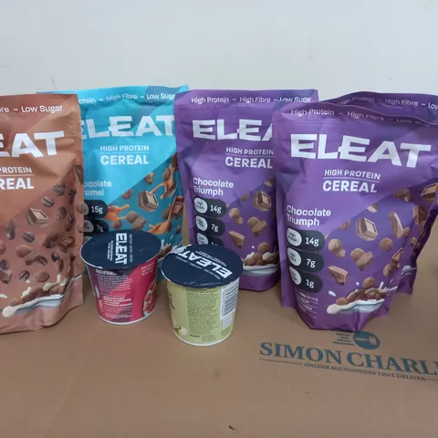 LOT OF 8 ELEAT HIGH PROTEIN CEREAL ASSORTED SIZES AND FLAVOURS