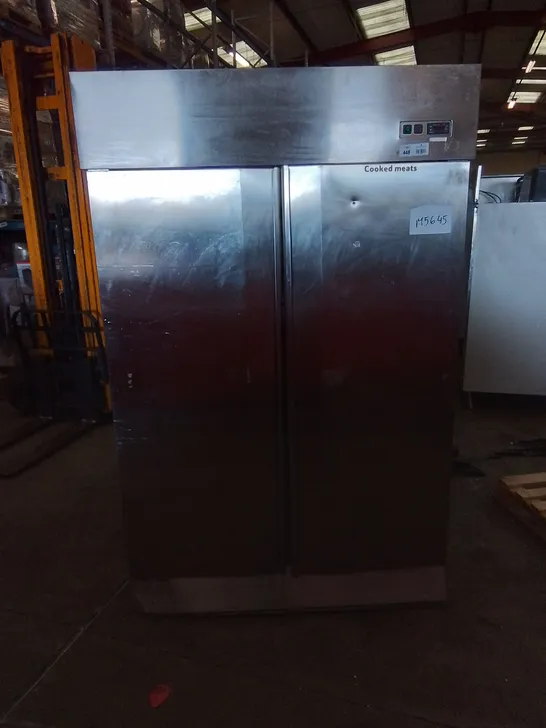 COMMERCIAL STAINLESS DOUBLE DOOR REFRIGERATED FOOD STORAGE UNIT 