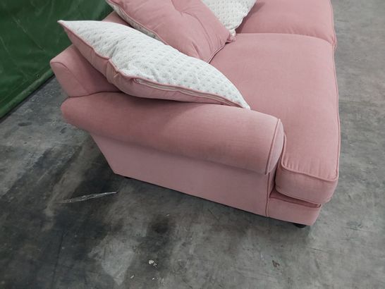 QUALITY BRITISH DESIGNER LOUNGE Co. THREE SEATER SOFA PINK PLUSH FABRIC WITH REVERSIBLE SCATTER CUSHIONS 