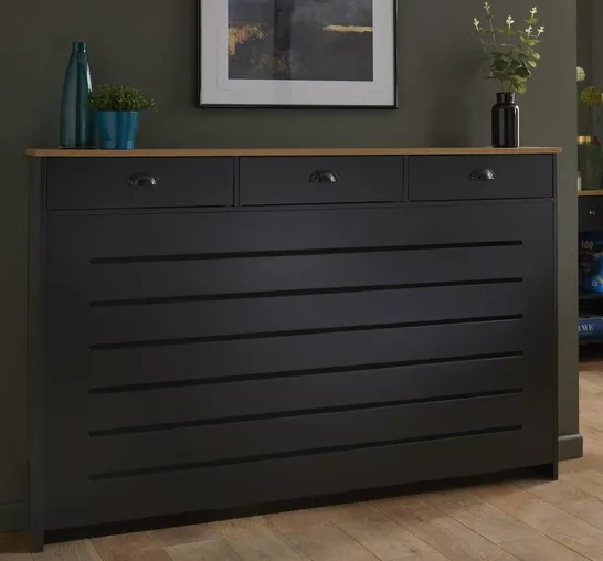 BOXED DRYDEN LARGE RADIATOR COVER WITH 3 DRAWERS - BLACK (1 BOX)