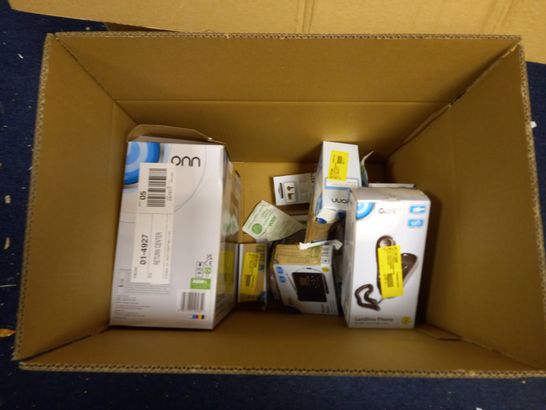 BOX OF APPROXIMATELY 11 ONN ITEMS TO INCLUDE CD BOOMBOX, WIRELESS MOUSE AND FM ALARM CLOCK