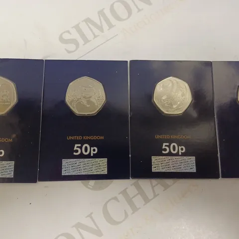 SET OF 4 COLLECTABLE 50P COINS INCLUDING SNOWMAN, 70TH ANNIVERSAY AND 100 YEARS OF BBC