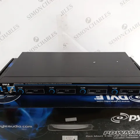 BOXED PYLE PDWM4400 RACK MOUNT 4 MIC VHF WIRELESS LAVALIER/HEADSET SYSTEM