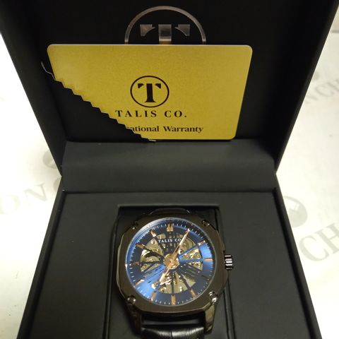 TALIS CO PART SKELETON TWO TONE LEATHER STRAP WATCH
