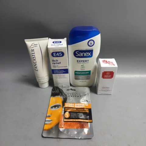 BOX OF APPROXIMATELY 15 COSMETIC ITEMS TO INCLUDE - SANEX BODY WASH - L'OREAL MEN EXPERT FACE MASK - E45 ITCH RELIEF CREAM ETC 