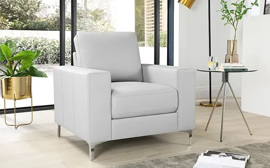 BOXED DESIGNER BALTIMORE LIGHT GREY LEATHER ARMCHAIR