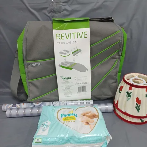 APPROXIMATELY 20 HOUSEHOLD ITEMS TO INCLUDE REVITIVE CARRY BAG, WALLPAPER AND LAMPSHADES