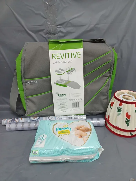 APPROXIMATELY 20 HOUSEHOLD ITEMS TO INCLUDE REVITIVE CARRY BAG, WALLPAPER AND LAMPSHADES