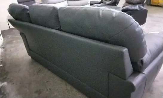 DESIGNER THREE SEATER SOFA GREY FAUX LEATHER 