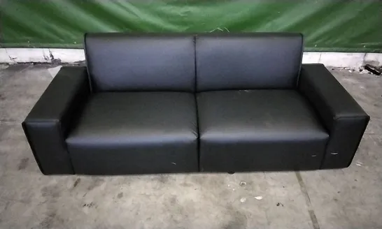 DESIGNER BLACK LEATHER LOW SEATED 2 SEATER SOFA