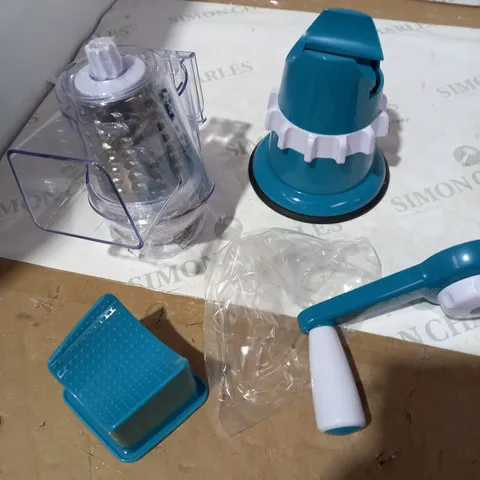 COOK'S ESSENTIALS SPEED GRATER & SLICER WITH SUCTION BASE IN TEAL