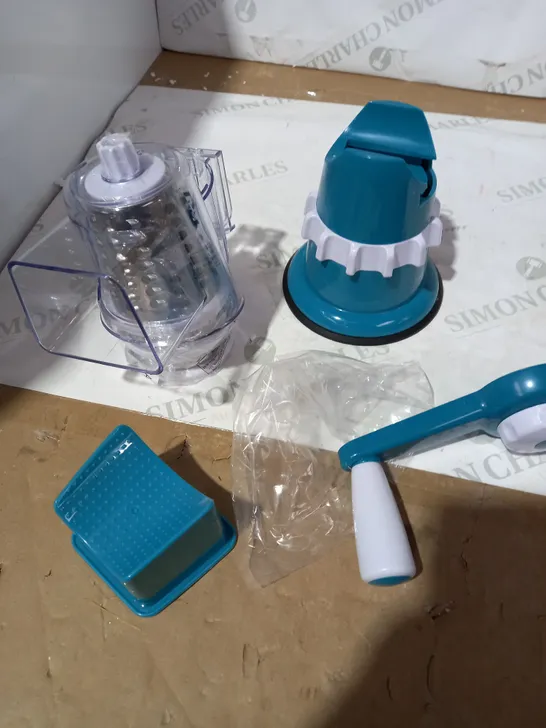 COOK'S ESSENTIALS SPEED GRATER & SLICER WITH SUCTION BASE IN TEAL