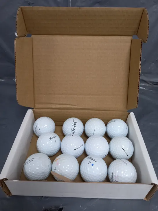 BOX OF APPROXIMATELY 12 ASSORTED GOLF BALLS 