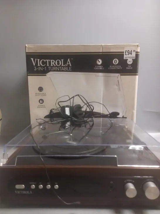 VICTROLA 3-IN-1 BLUETOOTH TURNTABLE IN WOOD BROWN