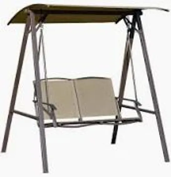 BOXED OUTSUNNY TWO-SEATER GARDEN SWING BENCH, WITH ADJUSTABLE CANOPY - BEIGE