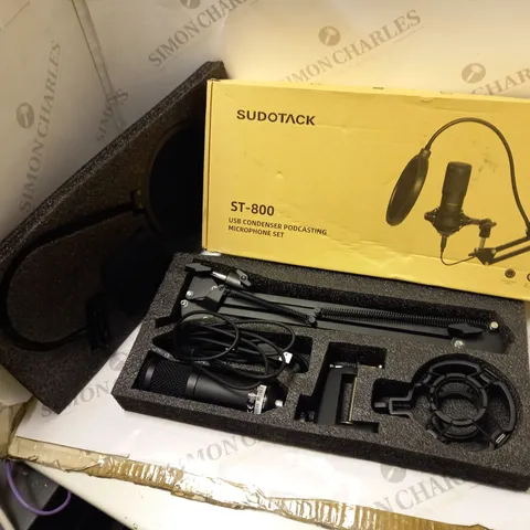 BOXED SUDOTACK USB CONDENSER PODCASTING MICROPHONE SET - MODEL ST-800 - WITH MOUNTING CLAMP AND ACCESSORIES