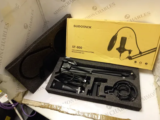 BOXED SUDOTACK USB CONDENSER PODCASTING MICROPHONE SET - MODEL ST-800 - WITH MOUNTING CLAMP AND ACCESSORIES