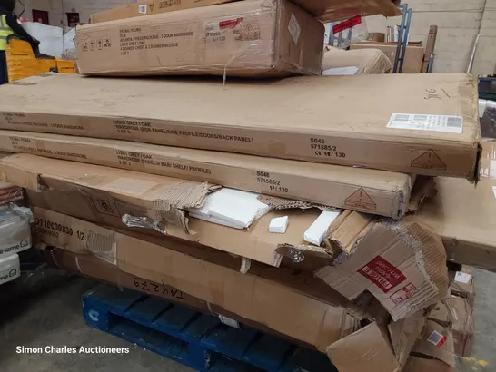 PALLET OF ASSORTED BOXED FURNITURE PARTS INCLUDING WARDROBES, CONSOLE TABLE,