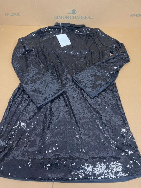 COS SEQUIN DETAILED FLARED TOP IN BLACK SIZE 42