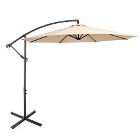 BOXED COSTWAY 10 FT PATIO OFFSET UMBRELLA WITH CROSS BASE AND CRANK FOR GARDEN POOLSIDE AND YARD - COFFEE