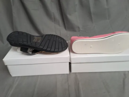 BOXED LOT OF APPROX. 10 PAIRS OF LADIES SHOES. VARIOUS SIZES. 2 DIFFERENT COLOURS AND STYLES