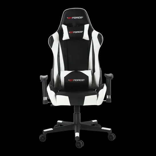 BOXED DESIGNER GT FORCE PRO FX LEATHER RACING SPORTS OFFICE CHAIR IN BLACK & WHITE (1 BOX)