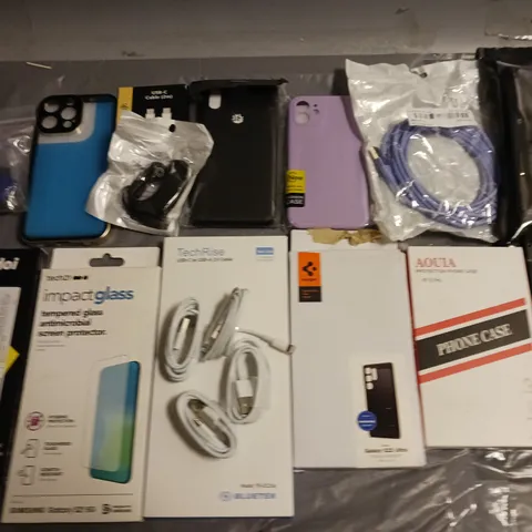 LOT OF ASSORTE DMOBILE PHONE ACCESSORIES TO INCLUDE CASES, CHARGE CABLES AND SCREEN PROTECTORS