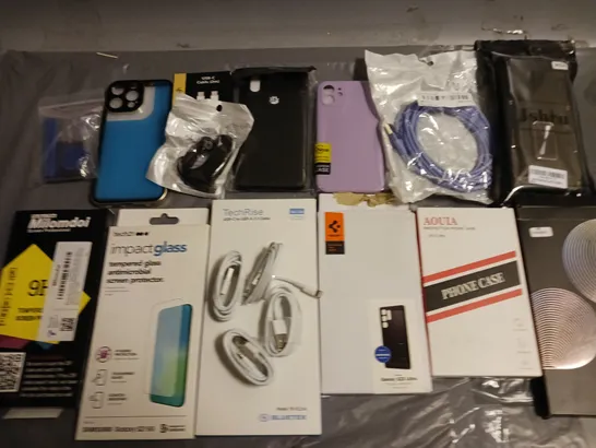 LOT OF ASSORTE DMOBILE PHONE ACCESSORIES TO INCLUDE CASES, CHARGE CABLES AND SCREEN PROTECTORS