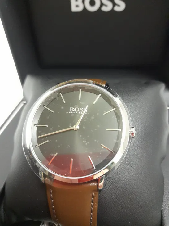 BOSS SKYLINER WATCH WITH BROWN LEATHER STRAP DETAIL  RRP £189