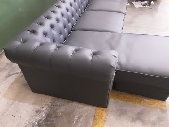 DESIGNER BLACK LEATHER CHESTERFIELD STYLE 3-SEATER L-SHAPED SOFA