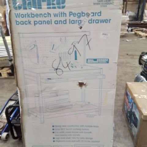 BOXED CLARKE WORKBENCH WITH PEGBOARD BACK PANEL AND LARGE DRAWER