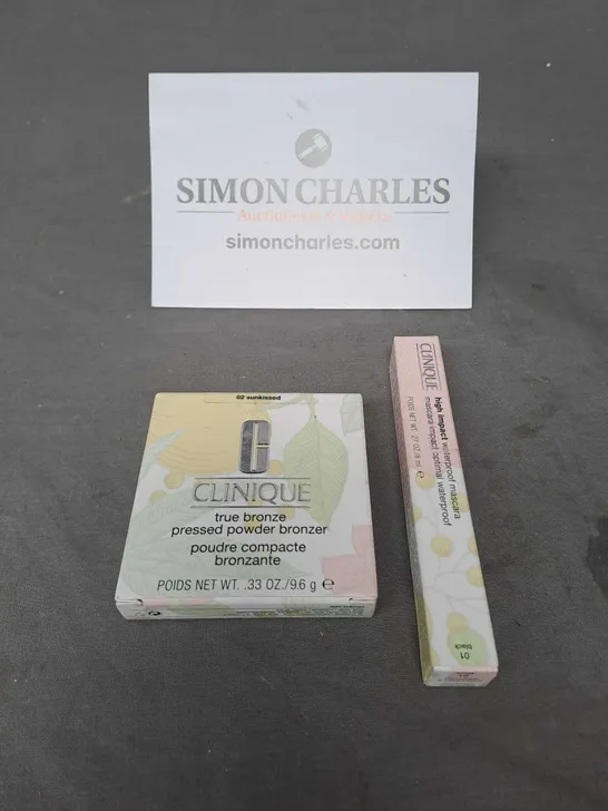 CLINIQUE LOT OF 2 COSMETIC PRODUCTS TO INCLUDE - POWDER BRONZER AND WATERPROOF MASCARA ETC