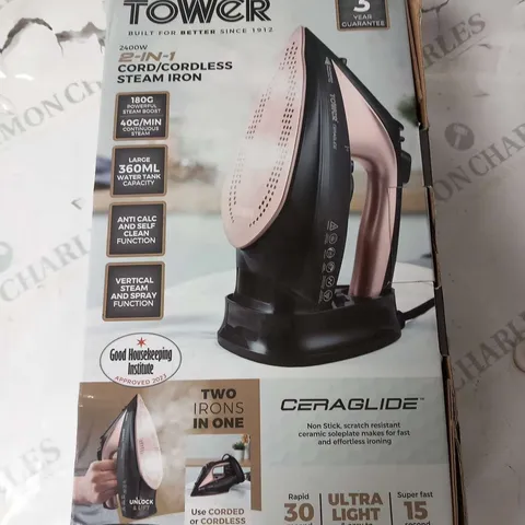 BOXED TOWER 2400W 2 IN 1 CORD/CORDLESS STEAM IRON T22008RG