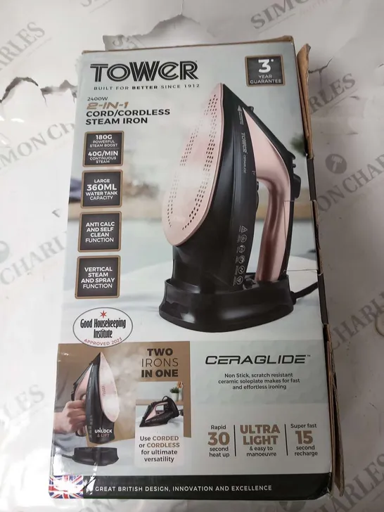 BOXED TOWER 2400W 2 IN 1 CORD/CORDLESS STEAM IRON T22008RG