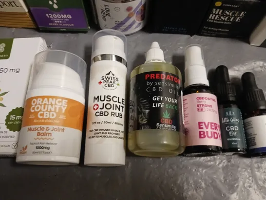 LOT OF 15 ASSORTED CBD ITEMS TO INCLUDE OILS, DROPS, RUBS AND CREAMS