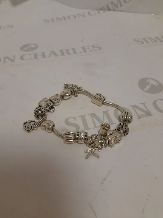 PANDORA CHARM BRACELET WITH ASSORTED CHARMS 