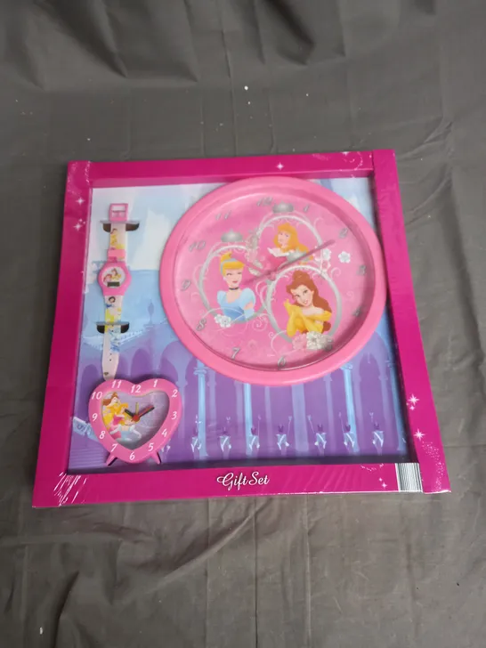 BOXED DISNEY PRINCESS CLOCK GIFT SET IN PINK