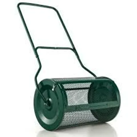 BOXED COSTWAY 27'' COMPOST SPREADER PEAT MOSS LAWN CARE MANURE SPREADER METAL ROLLER WITH HANDLE