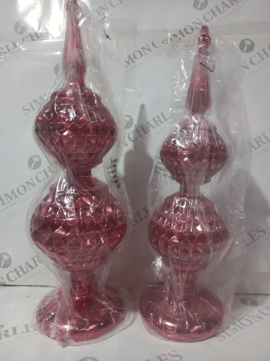 BOXED SET OF 2 DECORATIVE RED CHRISTMAS TREES