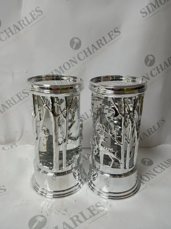 BOXED HOME REFLECTIONS SET OF PRELIT SWIRLING GLITTER SCENIC PILLARS - SILVER