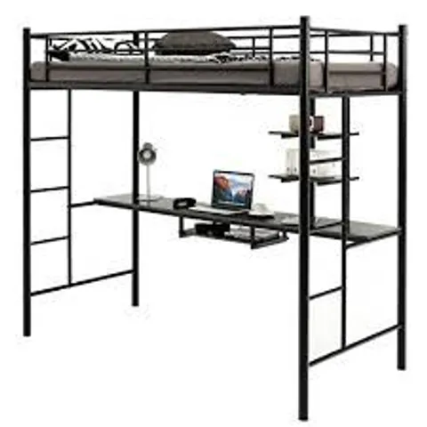 BOXED COSTWAY METAL BUNK BED WITH DESK WITH SHELVES (1 BOX)