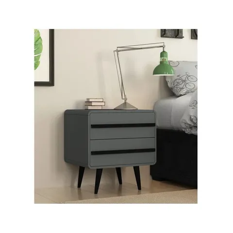 BOXED SAPELO 2 DRAWER BEDSIDE TABLE BLACK/GREY