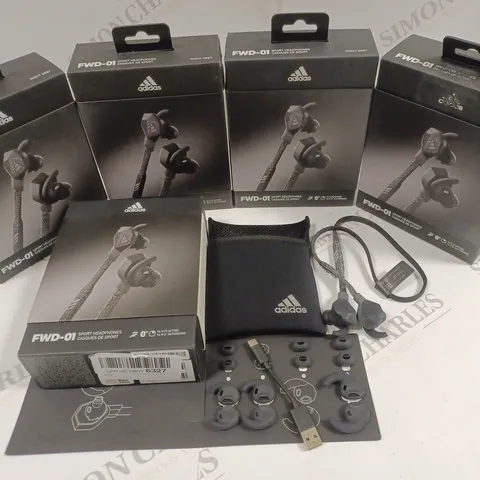 LOT OF 5 BOXED PAIRS OF ADIDAS FWD-01 SPORTS HEADPHONES