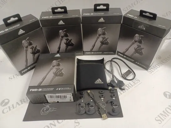 LOT OF 5 BOXED PAIRS OF ADIDAS FWD-01 SPORTS HEADPHONES