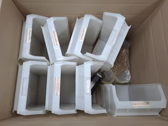 LARGE BOX OF WHITE STORAGE CONTAINERS 