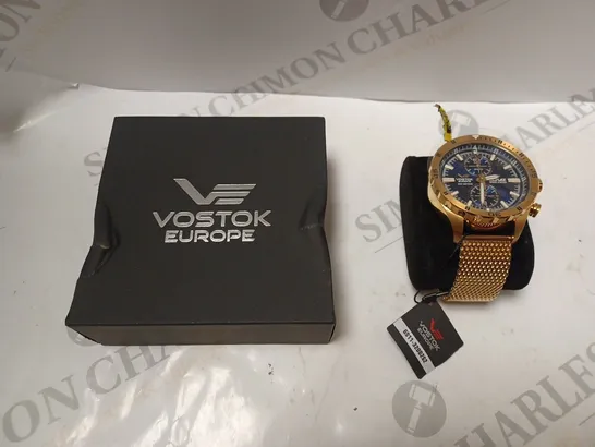 BOXED VOSTOK EUROPE BLACK/GOLD/NAVY WATCH 