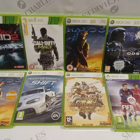 APPROXIMATELY 15 ASSORTED XBOX 360 VIDEO GAMES TO INCLUDE FIFA 14, ASSASSIN'S CREED II, PES 6 ETC 